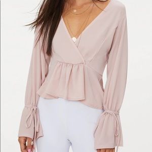 PLT Blush Chiffon Deep Plunge Blouse